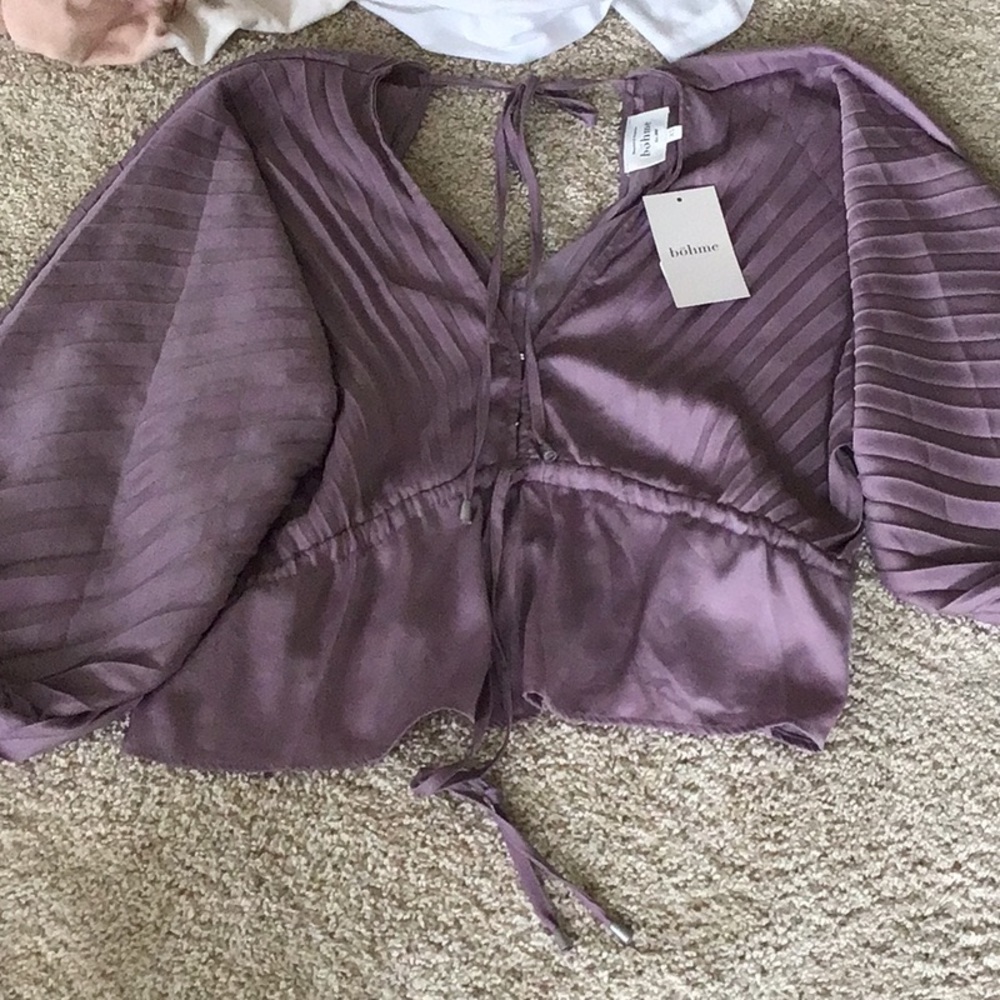 bohme Lavender Puff Sleeve Tie-Front Blouse